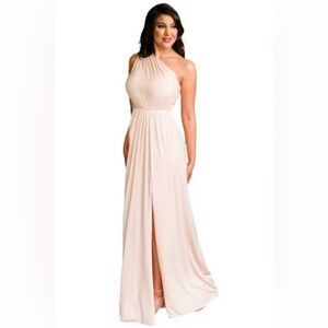 Pia Gladys Perey Gold Metallic one shoulder gown NWT